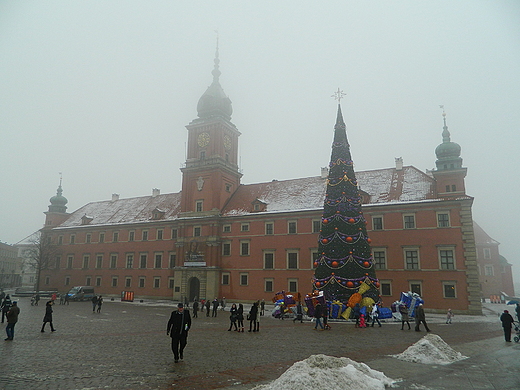 Warszawa. Zamek Krlewski we mgle.