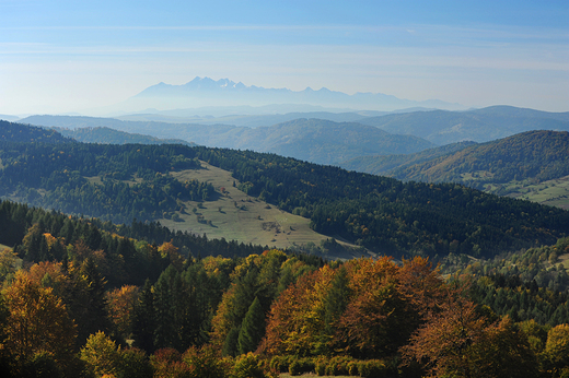 Widok na Tatry z okien Bacwki nad Wierchoml