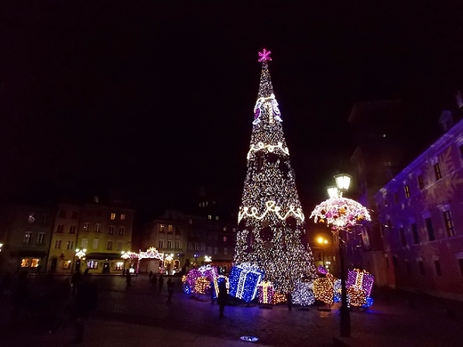 witeczna iluminacja Warszawy. Choinka na Placu Zamkowym.