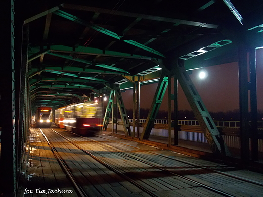 Warszawa. Tramwaje na Mocie Gdaskim.