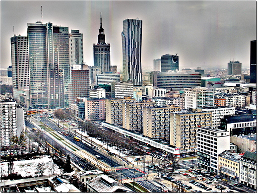 Warszawa. Widok z wieowca przy ul. Prostej w kierunku Centrum.