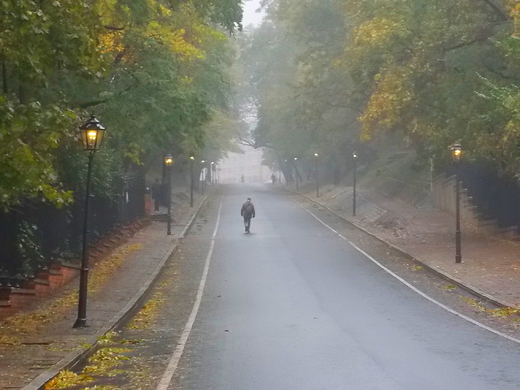 Warszawa. Latarnie gazowe na ul. Agrykola.