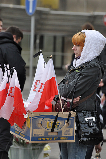 Polska flaga prosto z tektury. aoba na Krakowskim Przedmieciu