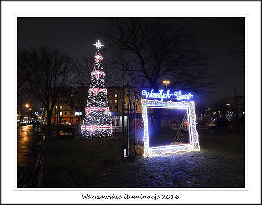 Warszawskie iluminacje 2016. Choinka na Placu Narutowicza