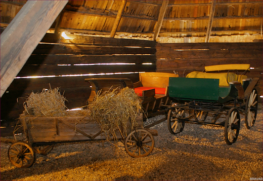 Skansen Zagroda Wsi Pszczyskiej w Pszczynie - ekspozycja pojazdw.