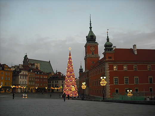 Warszawa. Choinka na Placu Zamkowym.