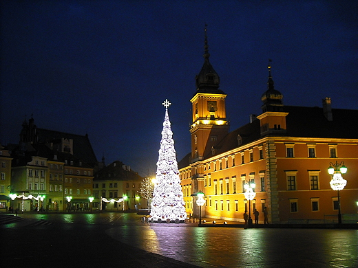 Warszawa. Choinka na Placu Zamkowym.